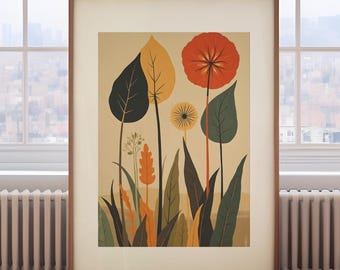 Mid Century Modern Floral Print: Retro Orange Flower Wall Art