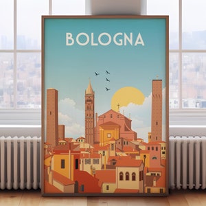 Retro Bologna Travel Poster: Italy Wall Art Print