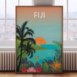 Fiji travel print, Fiji print, Fiji poster, Fiji travel poster, Fiji print, retro travel print, Fiji island print