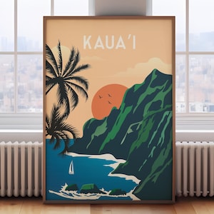 Kauai travel print, retro Hawaii travel poster, Kauai print, Hawaii wall art, Kauai poster, Hawaii wall art Hawaii poster Hawaii print