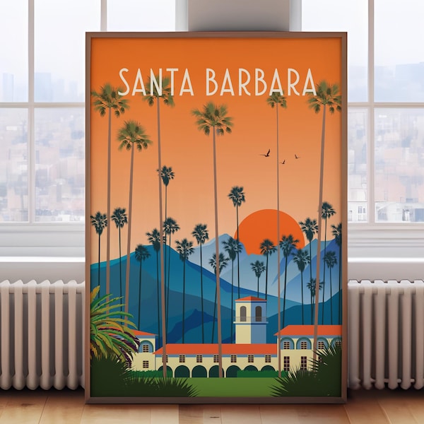 Santa Barbara Travel Poster: Retro California Art Print