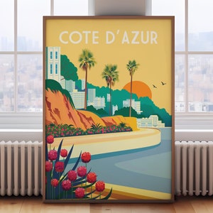 Cote d&#39;Azur Travel Poster: Retro French Riviera Print