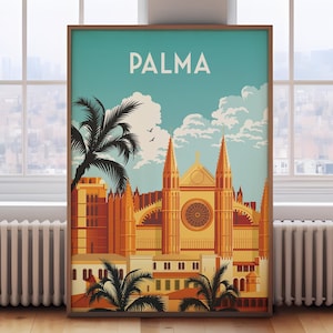 Palma travel poster, retro Majorca poster, Mallorca print Palma travel print, Palma poster Palma print, Majorca travel print, retro travel