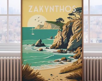 Zakynthos Travel Poster: Retro Greece Wall Art