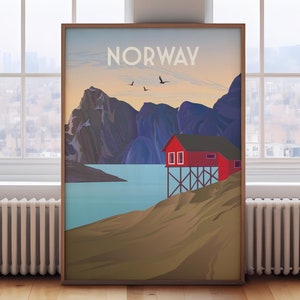 Norway print, Norway travel poster, Norway poster, Norway wall art, Norway travel print, travel wall art, retro travel print,