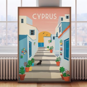 Retro Cyprus Travel Poster: Flat Bright Design, Vintage Wall Art