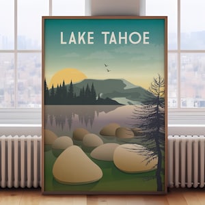 Lake Tahoe print, Lake Tahoe poster, Lake Tahoe travel poster, Lake Tahoe travel print California travel print, California poster