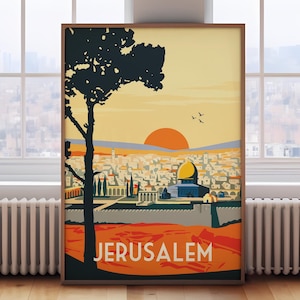 Jerusalem poster, Jerusalem travel print, Israel print, Jerusalem travel poster, Israel poster, retro travel print, Israel travel print