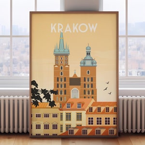 Krakow travel poster, retro Krakow print, Krakow wall art, Krakow poster, Poland travel poster, Poland travel print, Poland wall art