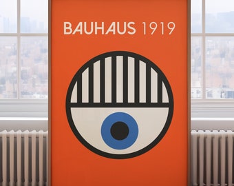 Orange Bauhaus Exhibition Poster: Mid-Century Modern Wall Art