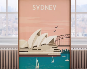 Retro Sydney Travel Poster: Flat Design Australia Print