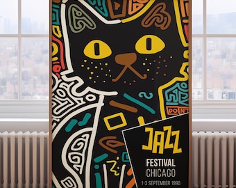 Retro Jazz Poster: Chicago Festival Cat Art Print