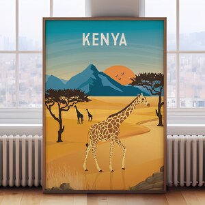 Kenya travel poster, retro Kenya travel print, Kenya wall art, Kenya retro travel poster, Safari poster, safari travel print,safari wall art
