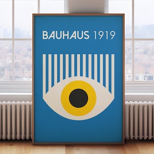 Blue Bauhaus Exhibition Poster, Mid Century Modern eye print, Bauhaus Poster, Geometric wall art, graphics poster, retro graphic poster,