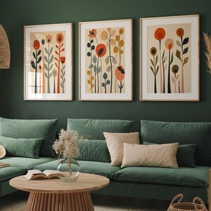 Mid-Century Modern Floral Print Set: Scandinavian Retro Wall Art