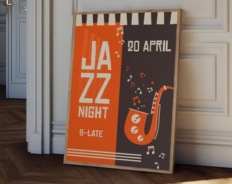 Retro Jazz Night Poster: Mid-Century Modern Music Art
