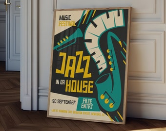 Retro Jazz Night Poster: Music Wall Art