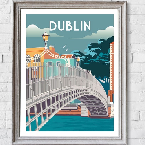 Dublin Retro Art Ireland Travel Decor Poster Wall Art Print Etsy