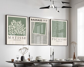 Sage Green Bauhaus, Matisse, Picasso Prints: Mid-Century Modern Art Set
