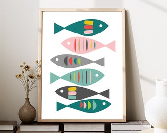 Mid Century Modern Fish Print: Scandi Wall Art