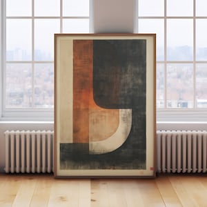 Japanese Wabi-Sabi Print: Beige & Burnt Brown Abstract Art