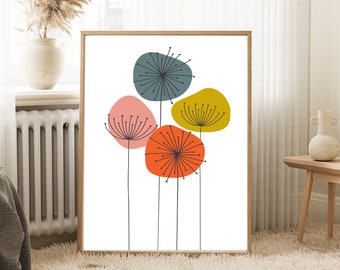 Mid Century Modern Floral Print: Retro Scandinavian Flower Art