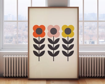 mid century flower print, Mid century modern wall art, retro flower print, mid century wall art, retro wall art, mid century print