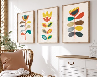 Mid century flower print, mid century modern flower, stem print, retro flower print, mid century wall art, retro flower wall art