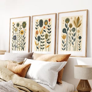 Mid Century Floral Print Set: Scandinavian Retro Art