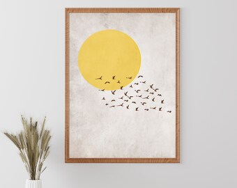 Minimalist Birds Print: Scandinavian Flying Bird Wall Art