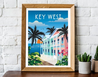 Key West print, Florida travel poster, Key West travel print, Florida wall art, Key West poster, Retro Key West print, Florida print