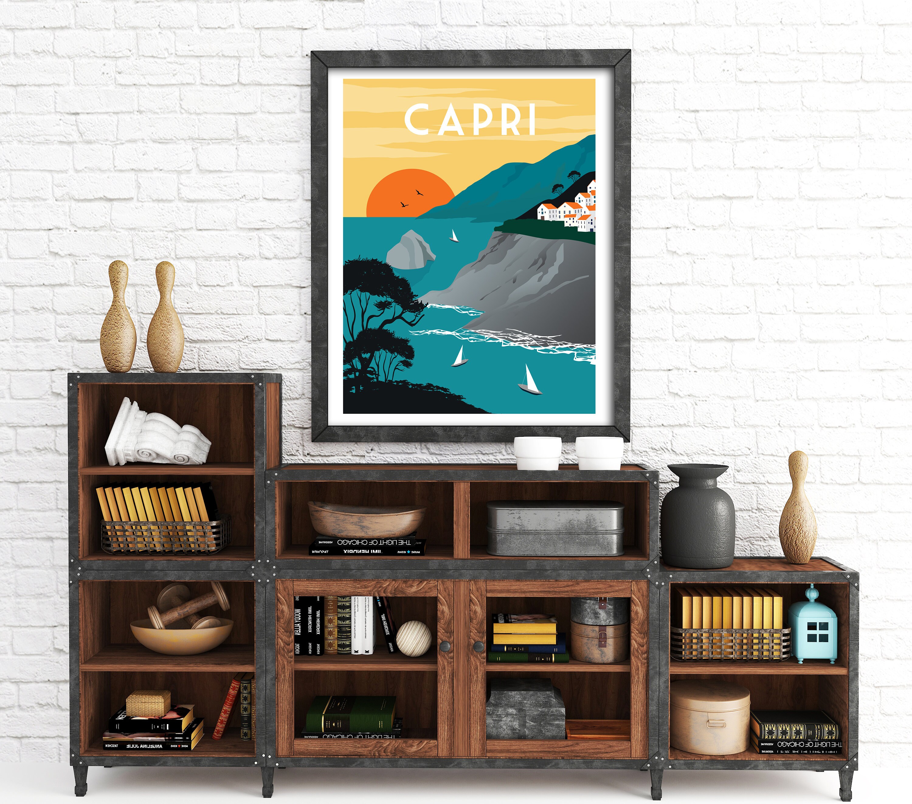 Capri travel poster retro Capri print Capri wall art Capri | Etsy