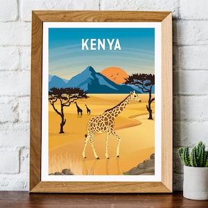 Kenya travel poster, retro Kenya travel print, Kenya wall art, Kenya retro travel poster, Safari poster, safari travel print,safari wall art image 1