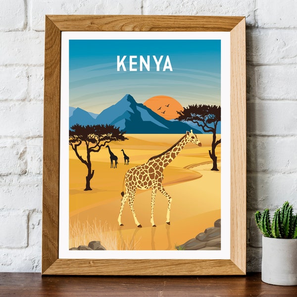 Kenya travel poster, retro Kenya travel print, Kenya wall art, Kenya retro travel poster, Safari poster, safari travel print,safari wall art