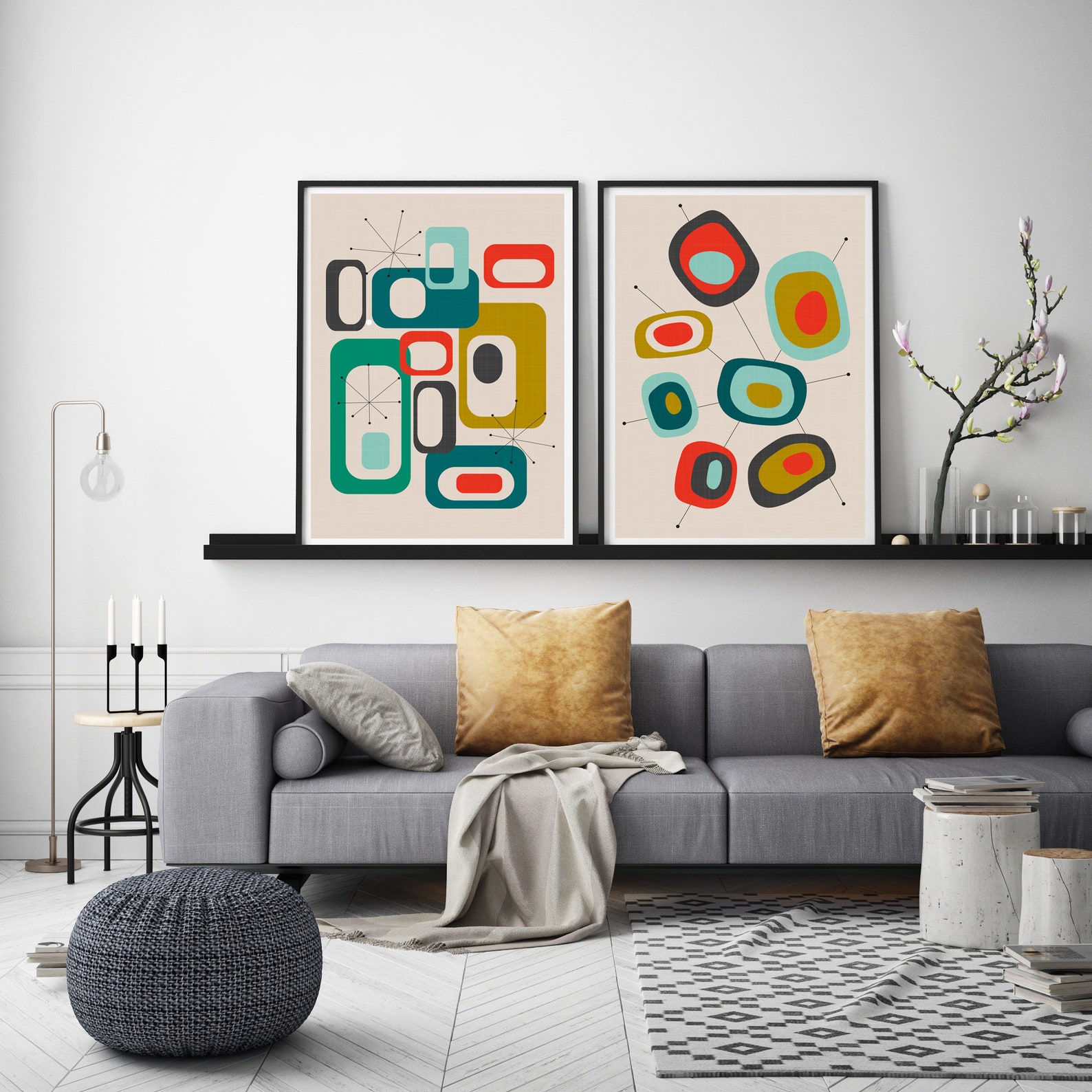 Mid Century Modern Geometric Art Print: Retro Wall Decor - Etsy