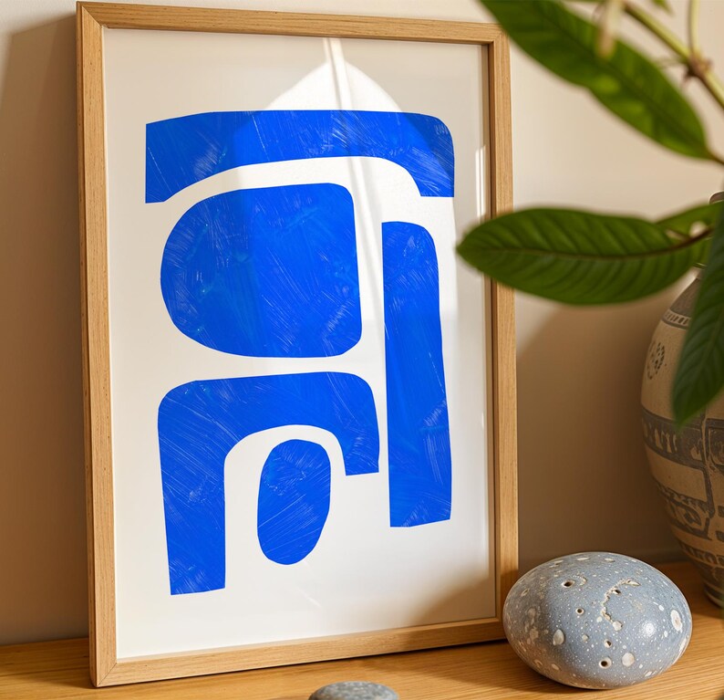 Royal blue abstract art, blue wall art, cerulean blue decor image 4