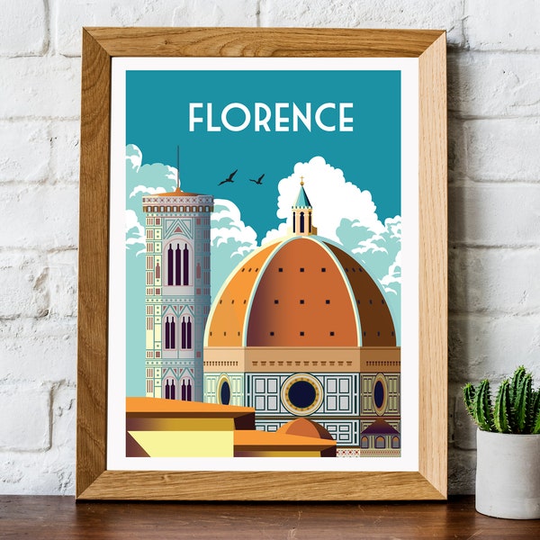 Florence print, Florence poster, Florence wall art, Florence travel print, retro italy travel print, italy travel wall art, travel poster,