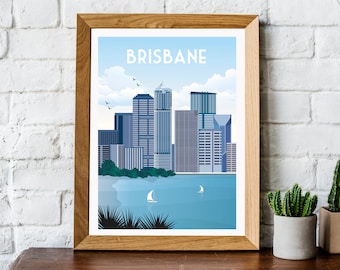 Brisbane print, Australia print, Brisbane poster, Brisbane travel poster, , Australia poster, retro travel print, travel wall art