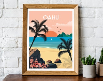 Oahu travel print, Hawaii travel print, Oahu print, Hawaii wall art, Oahu poster, Hawaii travel wall art, hawaii poster, hawaii print