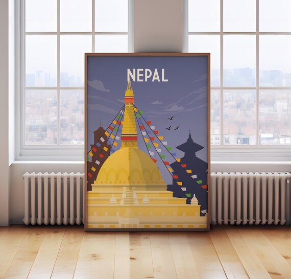 Kathmandu Nepal Travel Poster: Retro Himalayas Print
