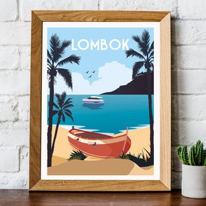 Affiche de voyage Lombok, impression Indonésie, impression voyage Lombok, affiche Lombok, impression Lombok, art mural Lombok, affiche voyage Indonésie, image 1
