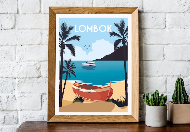 Affiche de voyage Lombok, impression Indonésie, impression voyage Lombok, affiche Lombok, impression Lombok, art mural Lombok, affiche voyage Indonésie, image 1