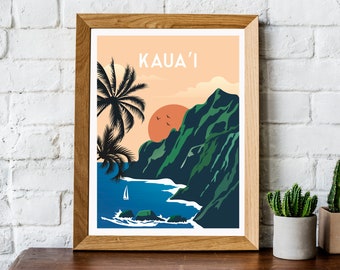 Kauai travel print, retro Hawaii travel print, Kauai print, Hawaii wall art, Kauai poster, Hawaii travel wall art Hawaii poster Hawaii print