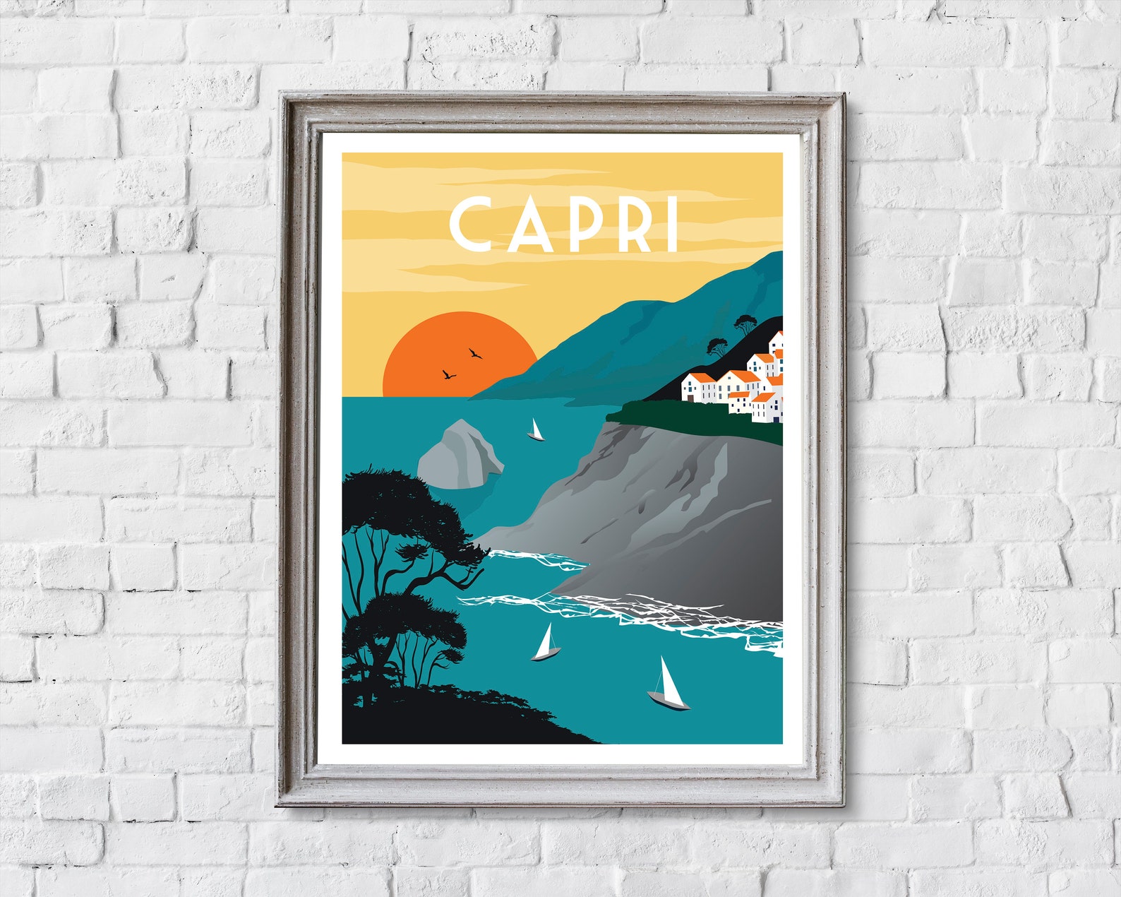 Capri travel poster retro Capri print Capri wall art Capri Etsy