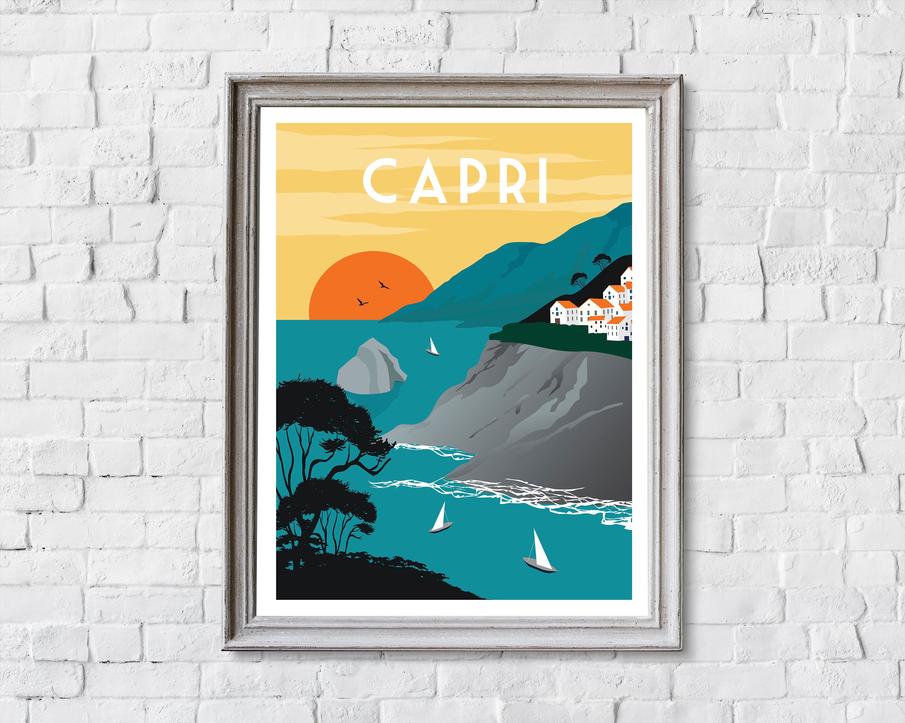 Capri travel poster retro Capri print Capri wall art Capri | Etsy