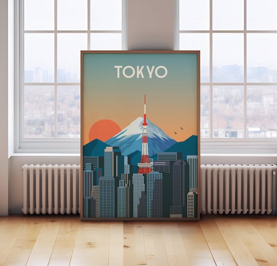 Retro Tokyo Travel Poster: Flat Style Japan Print
