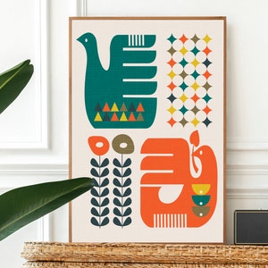 Impresión de pájaro moderno de mediados de siglo, arte de pared de pájaros, arte de pared de mediados de siglo, impresión de mediados de siglo, impresión moderna de mediados de siglo, arte de mediados de siglo, arte de aves