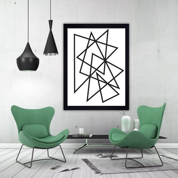 Geometric wall art geometric print black and white wall art Etsy