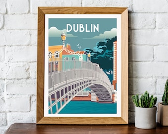 Dublin travel poster, retro Dublin print, Dublin wall art, Dublin poster, Ireland travel poster, Ireland travel print