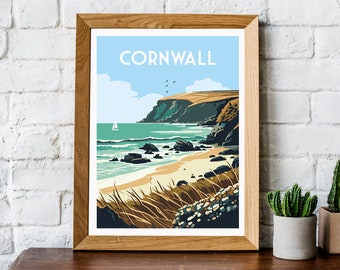 Cornwall travel poster, Cornwall print, Cornwall poster, Cornwall travel print, retro travel print, retro travel poster,